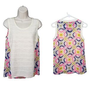 Color Block Small Sleeveless Pink Blue Colorful Scoop Blouse Boho Preppy Shirt
